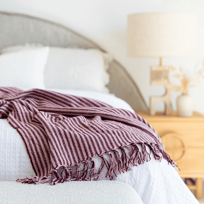 Sari Stripe Cotton Throw - Pink & Burgundy 