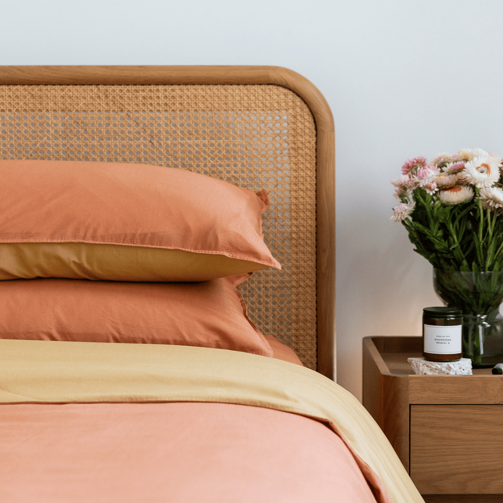 Vintage Cotton Reversible Quilt Cover Set - Apricot & Butter