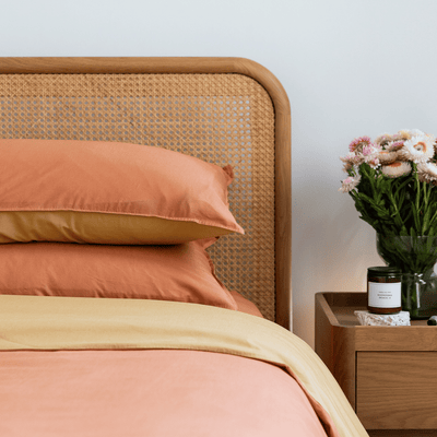 Vintage Cotton Reversible Quilt Cover Set - Apricot & Butter