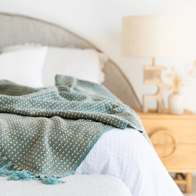 Empire Cotton Throw in Aqua Blue