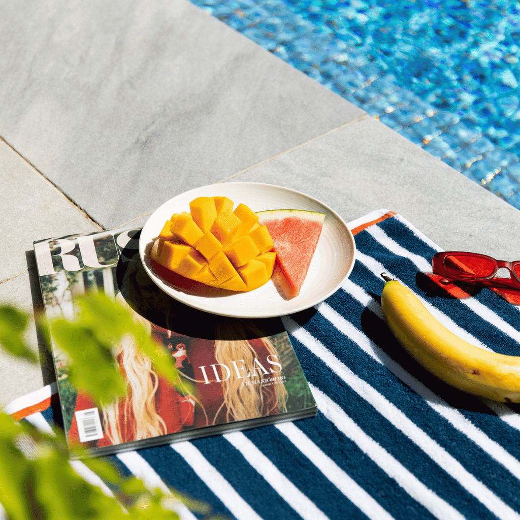 White Haven Cotton Terry Beach Towel in Navy Stripe