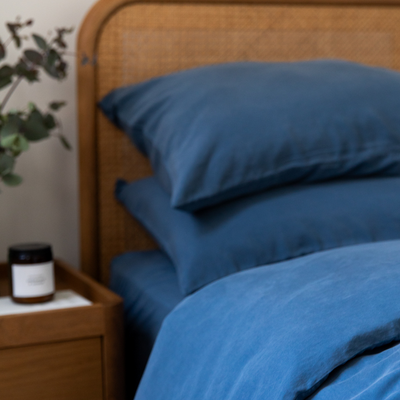 Organic Bamboo Stone Washed Quilt Cover Set in Indigo