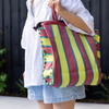 Beach Carry Bag - Lemon and Rust Stripe