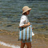 Beach Tote Carry Bag - Aqua and Olive Stripe