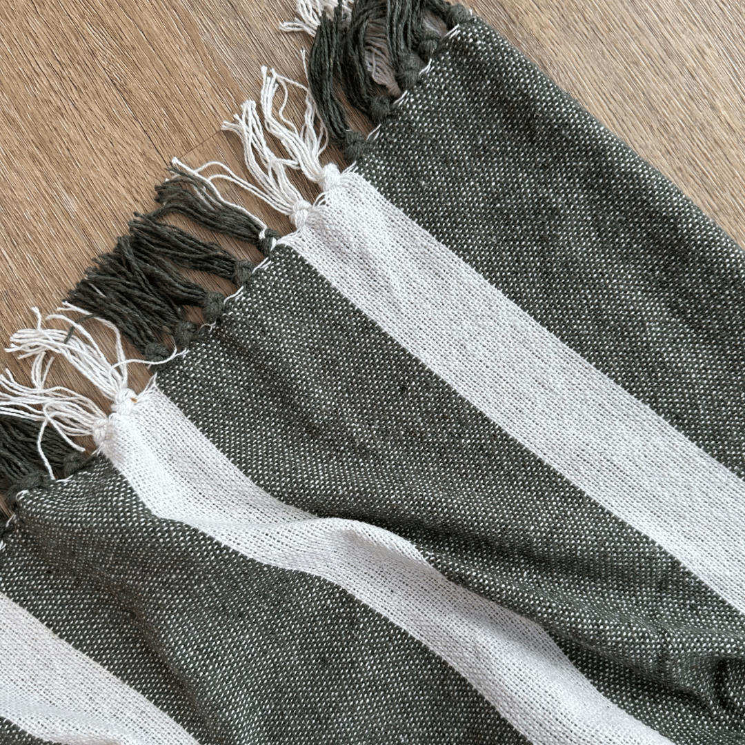 Kirra Cotton Blanket in Moss Stripe