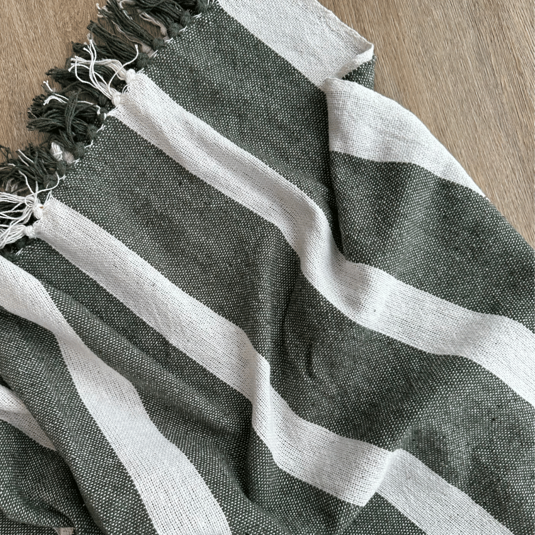 Kirra Cotton Blanket in Moss Stripe