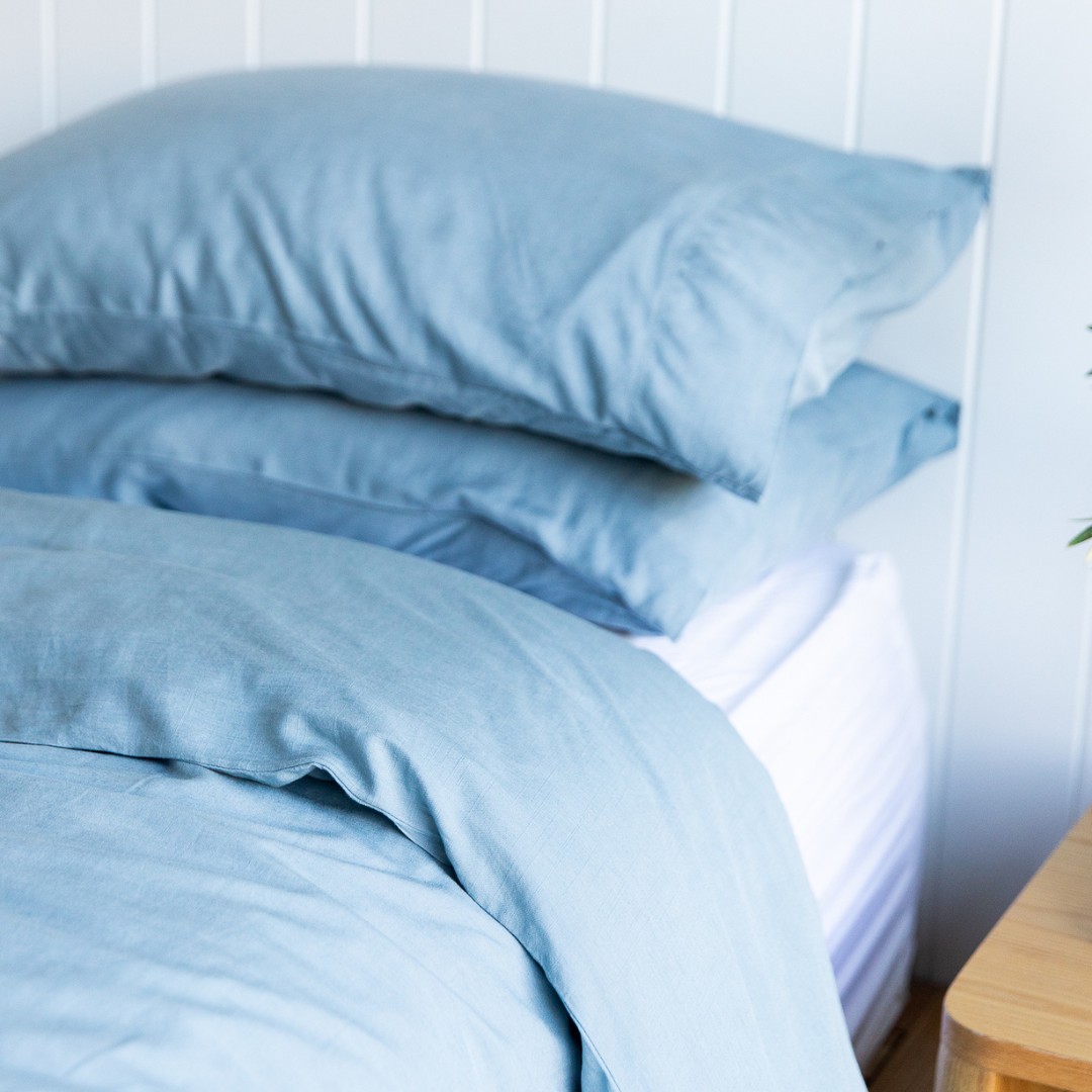 Linen Bamboo Quilt Cover Set in Marine