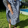 Kids Hooded Poncho Towel in Navy Stripe