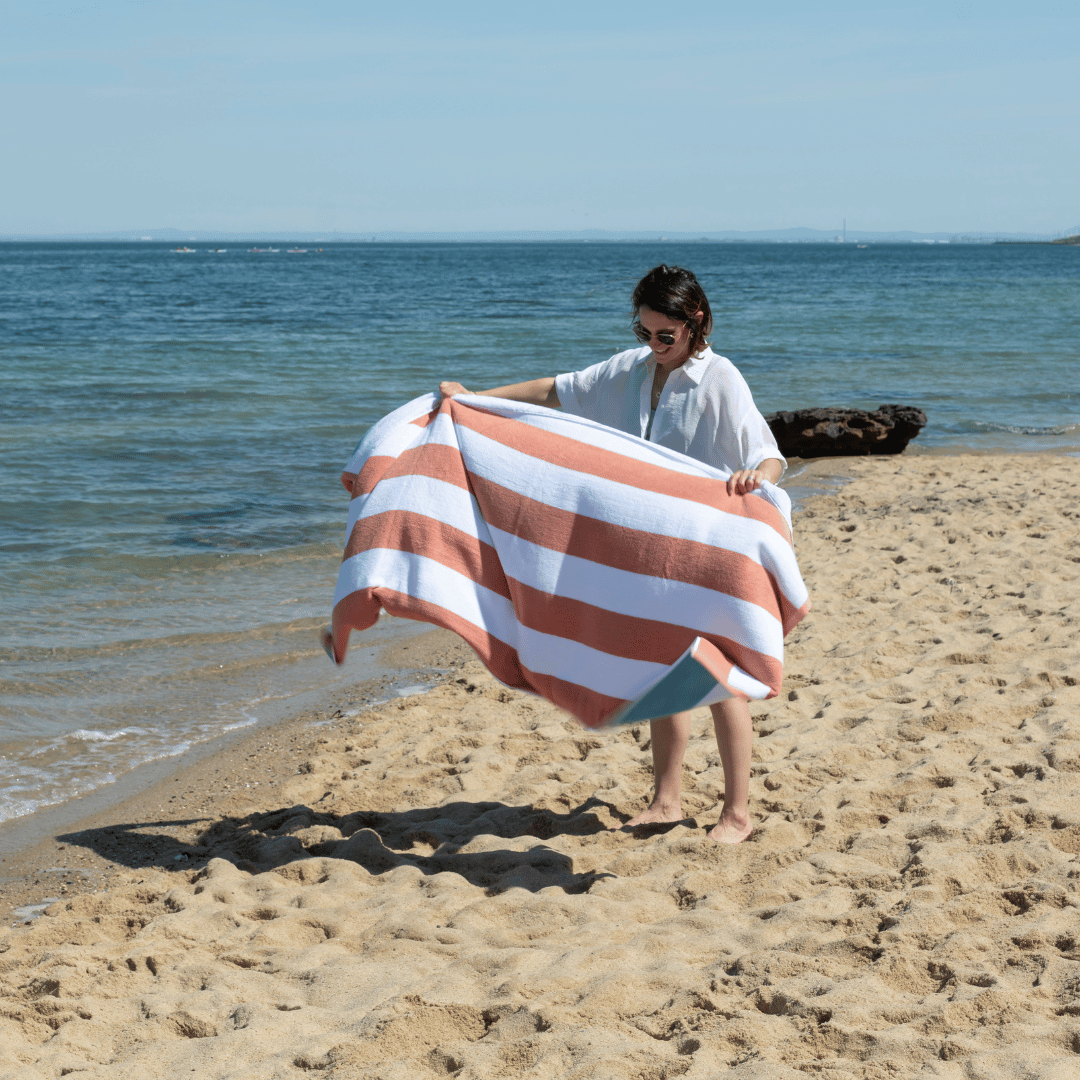 Suffolk Cotton Beach Towel - Aqua & Sunset