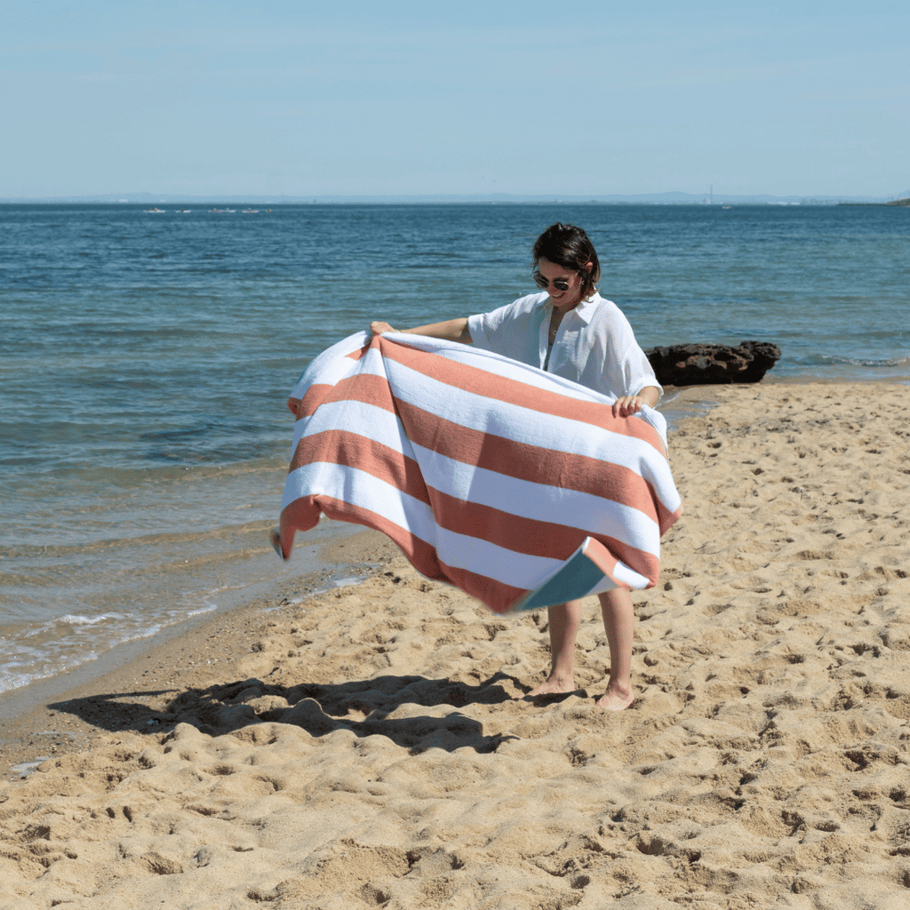 Suffolk Cotton Beach Towel - Aqua & Sunset