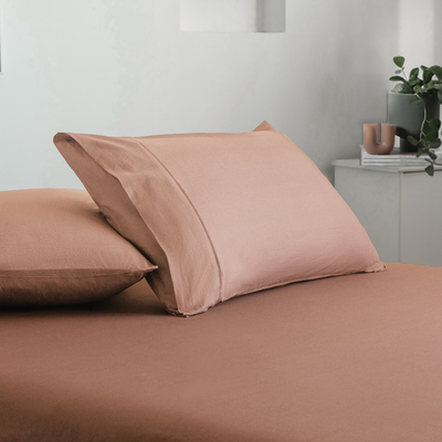 Vintage Cotton Fitted Sheet and Pillowcase Set in  Clay