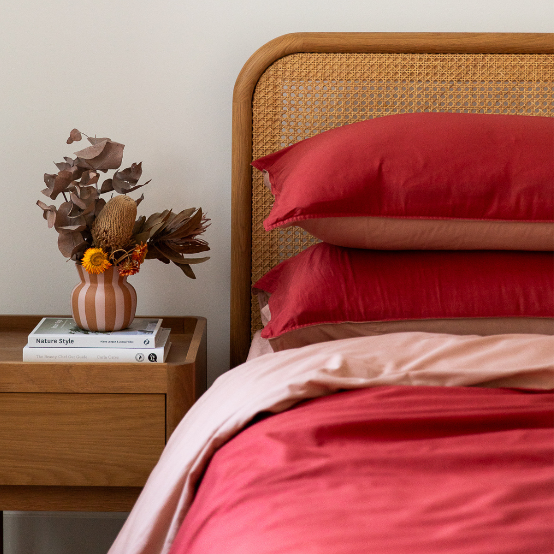 Vintage Cotton Reversible Quilt Cover Set - Clay and Rosewood