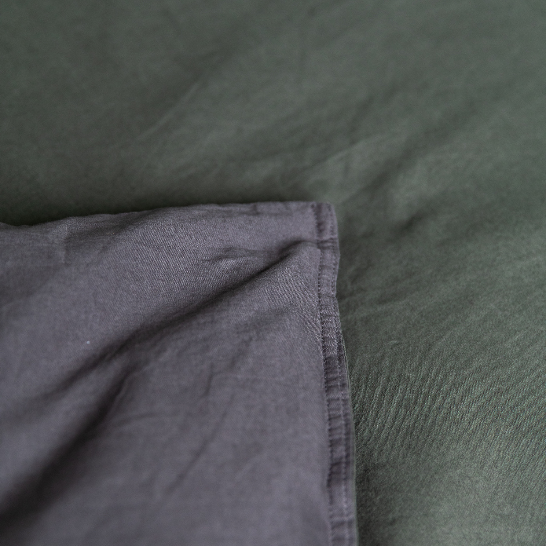 Vintage Cotton Quilt Cover Set - Olive and Charcoal