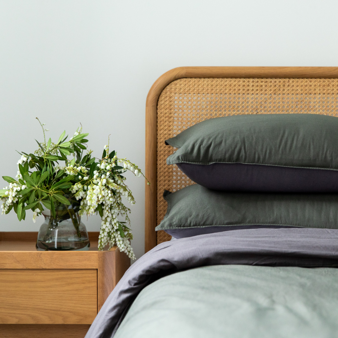 Vintage Cotton Quilt Cover Set - Olive and Charcoal 