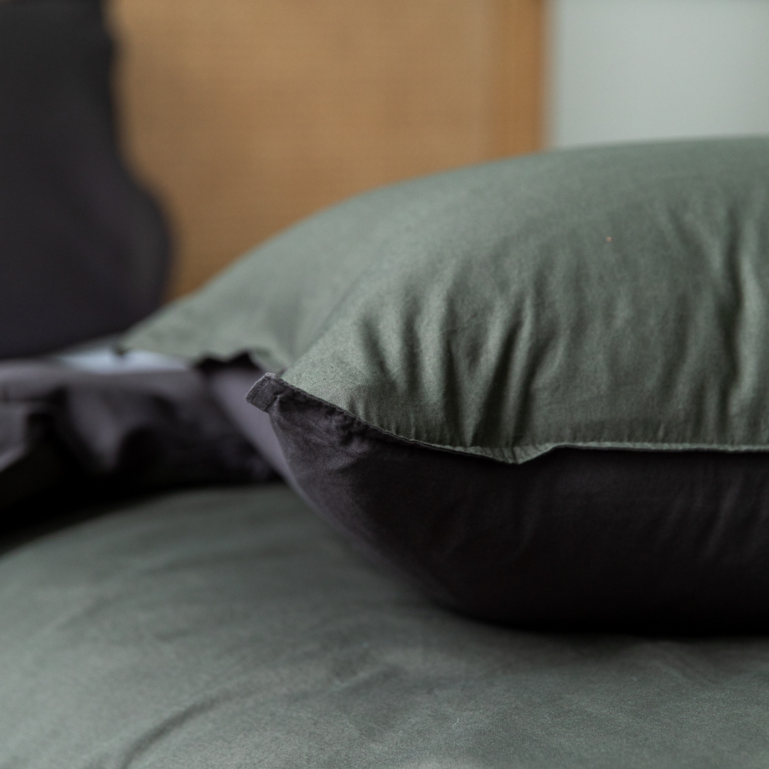 Vintage Cotton Quilt Cover Set - Olive and Charcoal