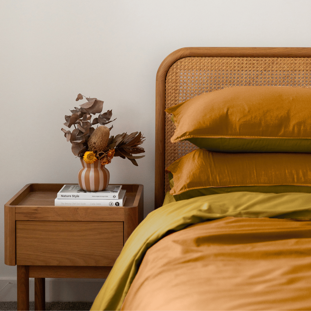 Vintage Cotton Reversible Quilt Cover Set - Apricot & Butter