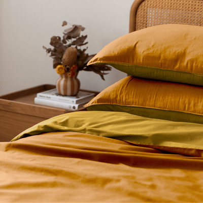 Vintage Cotton Reversible Quilt Cover Set - Apricot & Butter