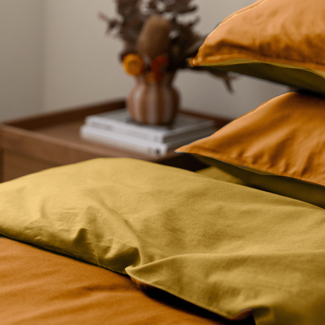 Vintage Cotton Reversible Quilt Cover Set - Apricot & Butter