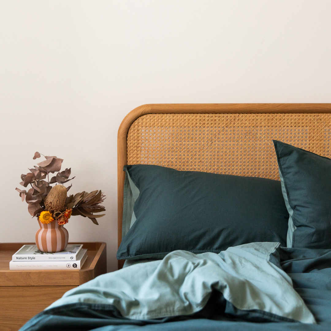 Vintage Cotton Quilt Cover Set - Hunter Green and Sage